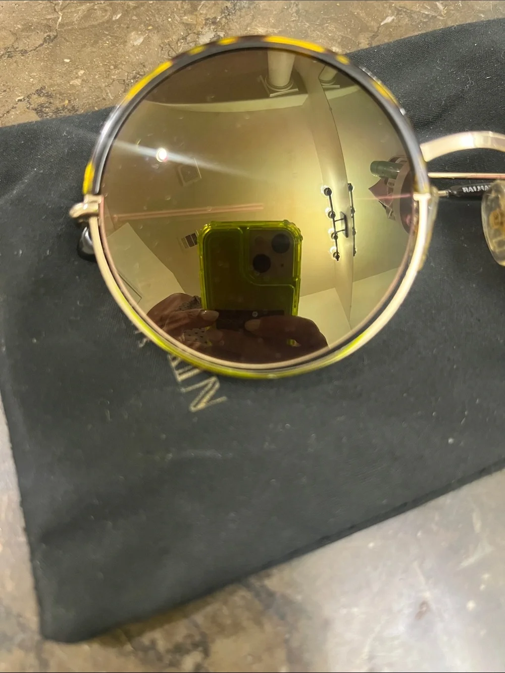 Balmain Gold Round Sunglasses with Gold Mirrors